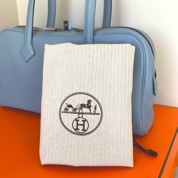 Hermes Victoria Elan 38cm Ceil light blue clemence leather shoulder bag new box - Picture 6 of 16